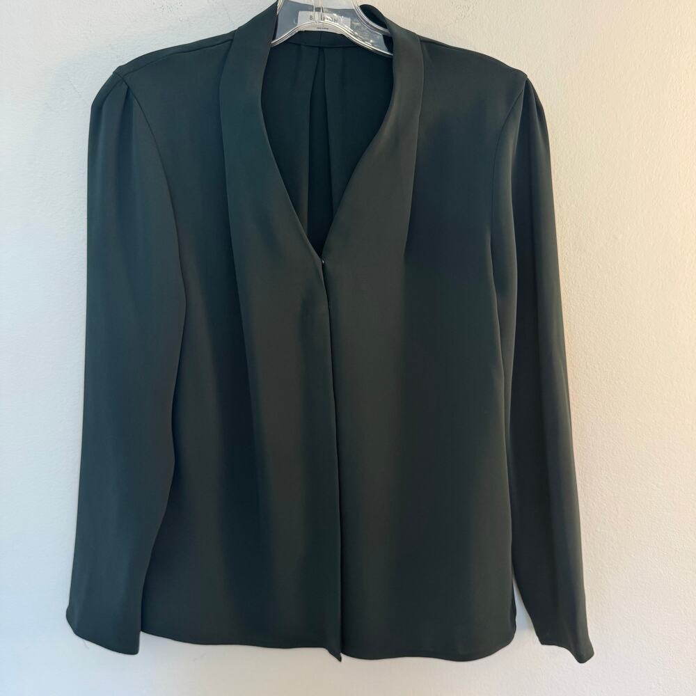 Babaton Aritzia Power Blouse Dark Green V-Neck Long Sleeve Top Size S Office